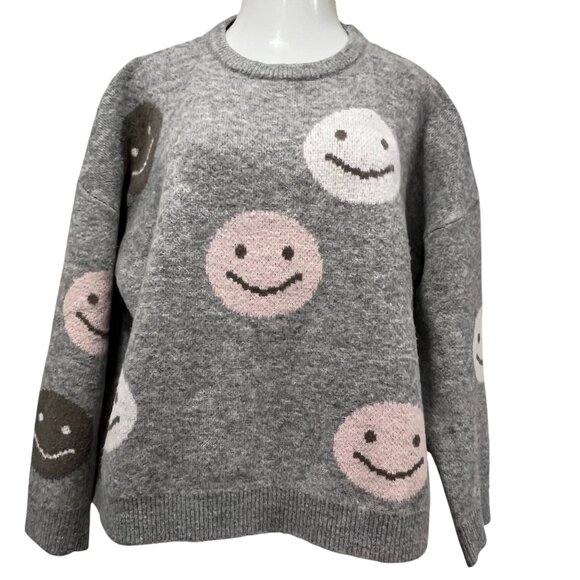 THML Smiley Face Sweater, Gray, L - Picture 2 of 10
